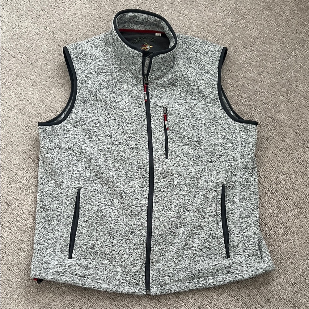 Orvis Gray Marled Sleeveless Fleece Vest with Black Trim